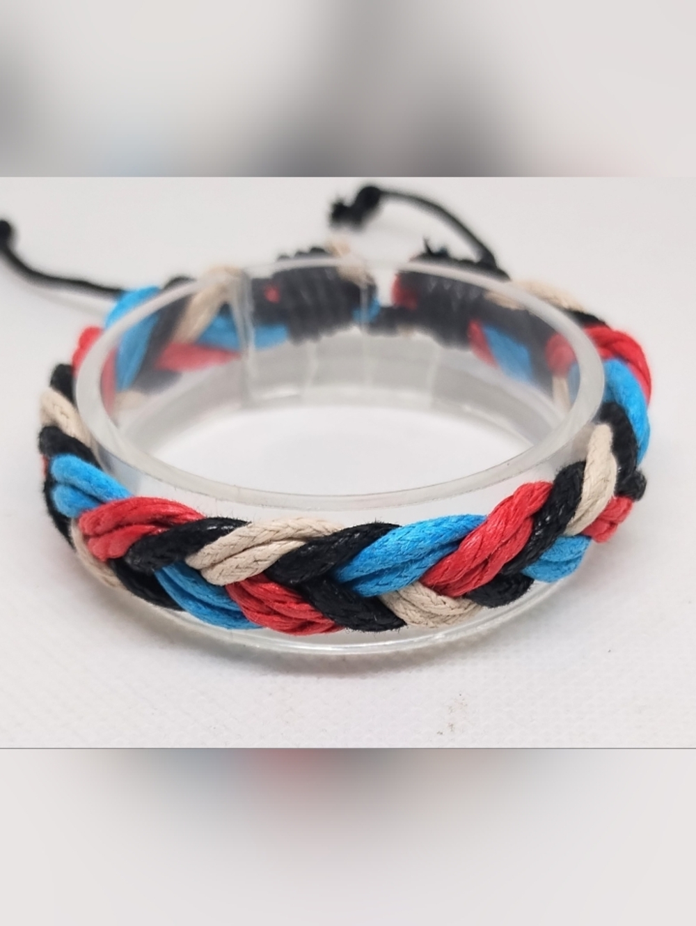 Men's Bracelet Leather Braided Red White Blue Jewelry New g2